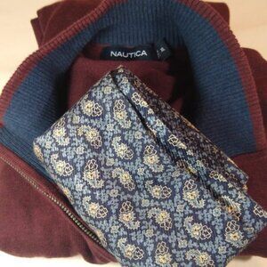 NWOT Nautica Men's XL 1/4 zip front pull over sweater 100% cotton wine-burgundy